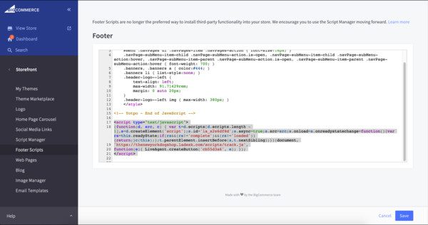 Bigcommerce LiveAgent integráció