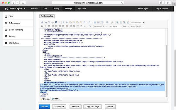 LiveAgent Adobe Business Catalyst integráció