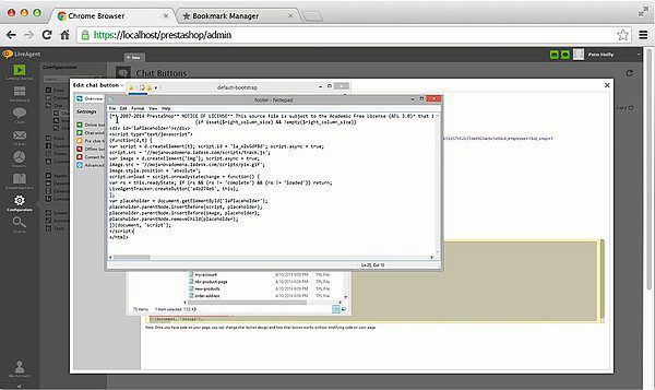 Prestashop LiveAgent integráció - Lábléc szerkesztése