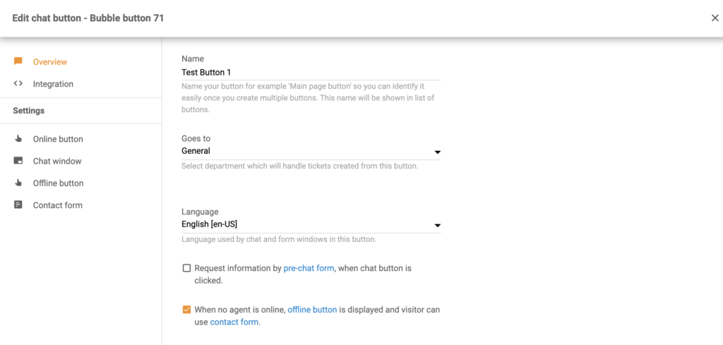 Chat gomb konfigurációja a Volusion integráció részeként