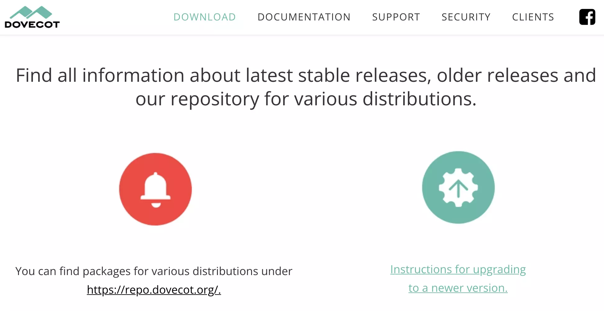 Dovecot weboldal a legújabb kiadás elérhető letöltéseivel