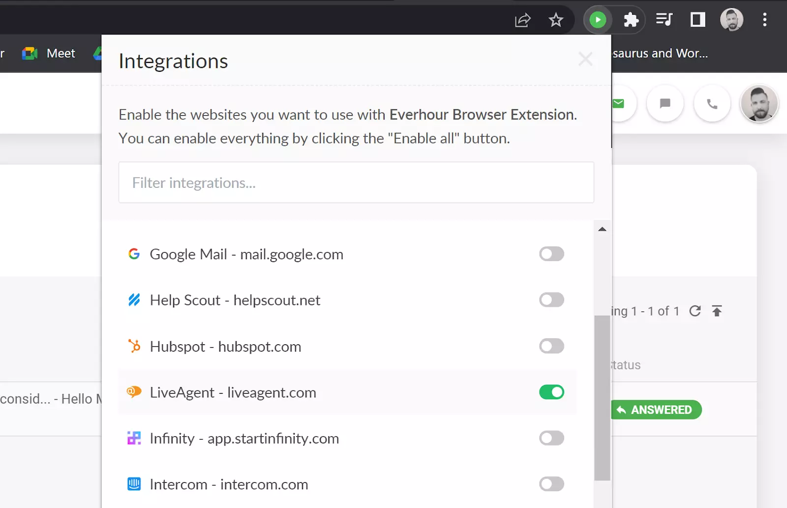 Everhour - LiveAgent integráció engedélyezése