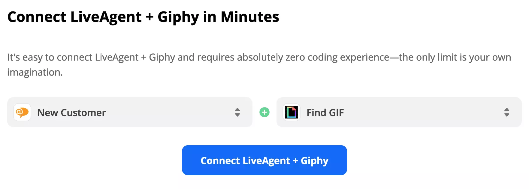 LiveAgent trigger és Giphy action kiválasztva a Zapier-en