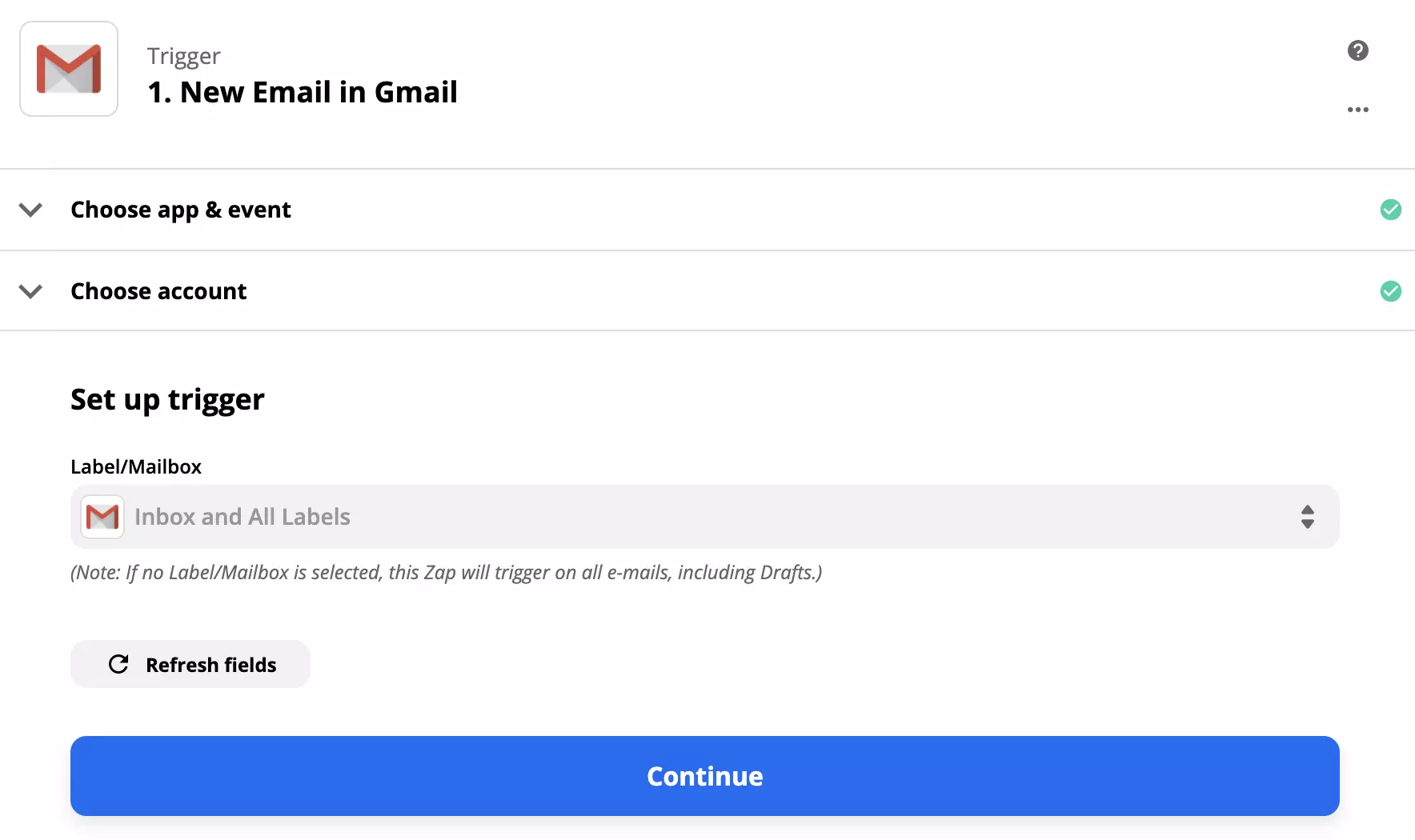 Gmail trigger konfigurálása a Zapier-ben