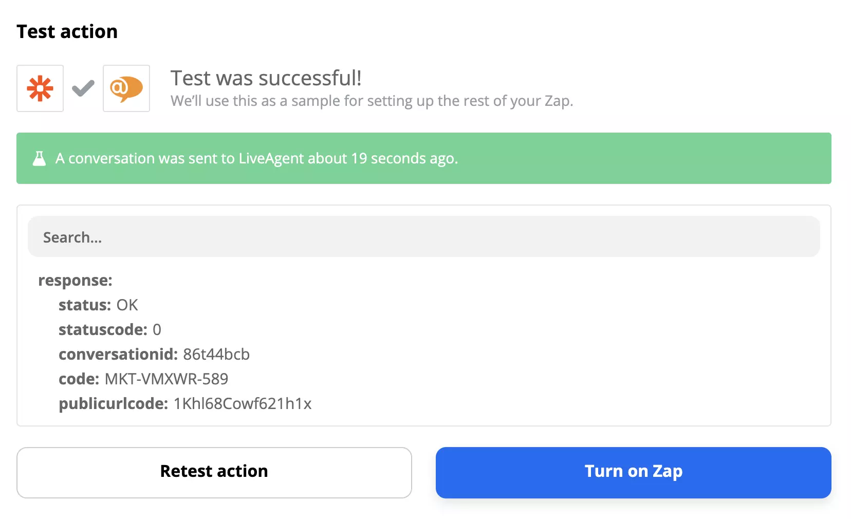 LiveAgent és Gmail sikeres teszt példa