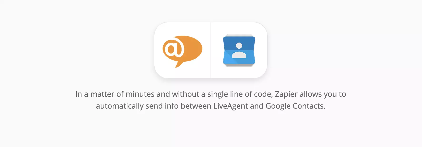LiveAgent és Google Kapcsolatok integrációs oldal a Zapieren
