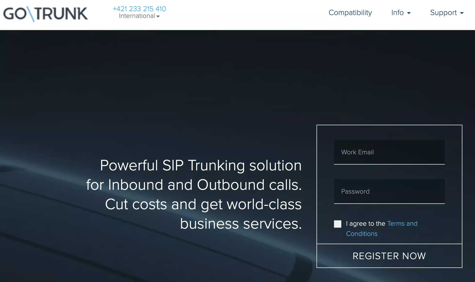 GoTrunk regisztrációs oldal