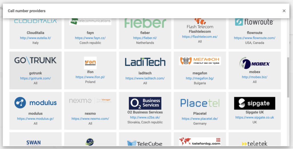 GoTrunk a VoIP szolgáltatók listájában a LiveAgent-ben