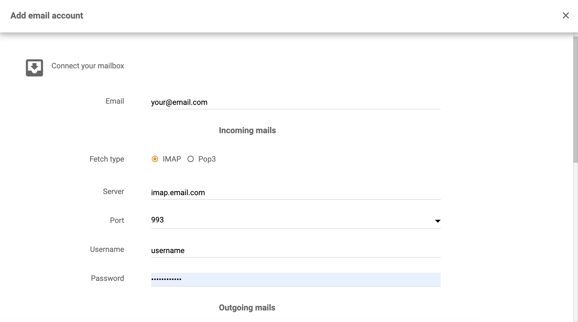 Csatlakoztassa a postafiók szakaszt az Axigen integrációban