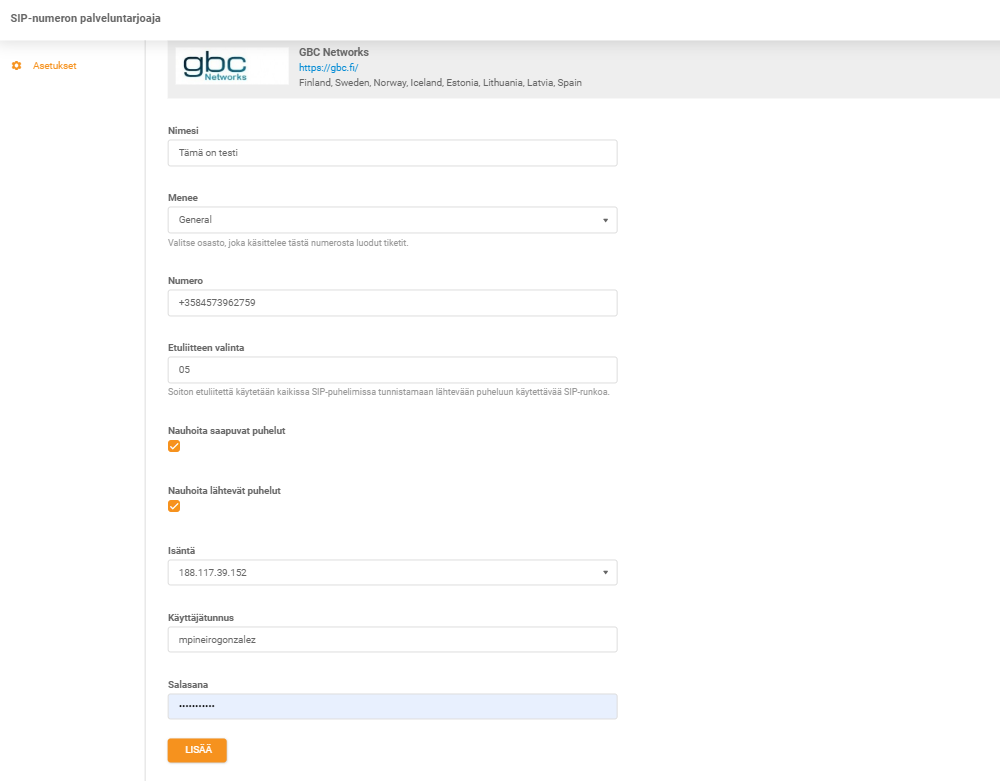 GBC Networks hitelesítési adatok