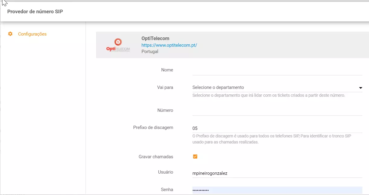 OptiTelecom telefonszám konfigurálása