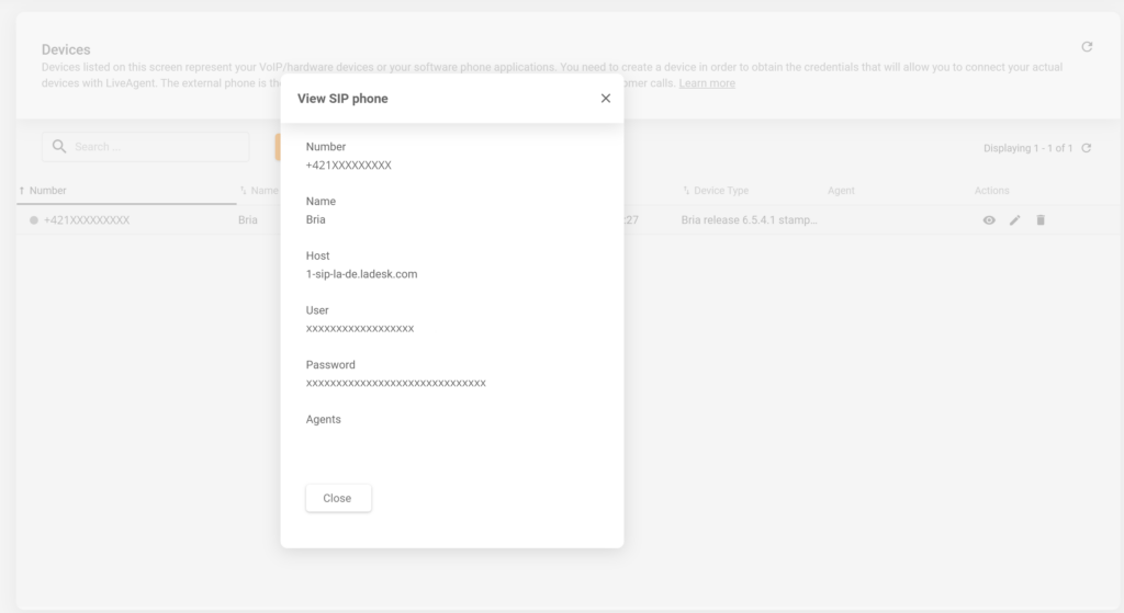 LiveAgent SIP beállítások