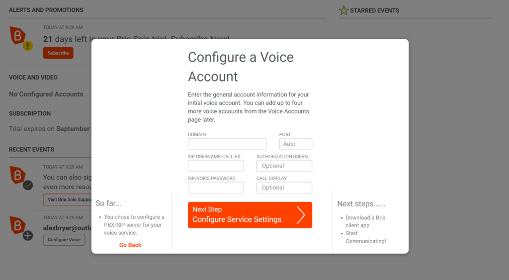 Bria hanges beállítások