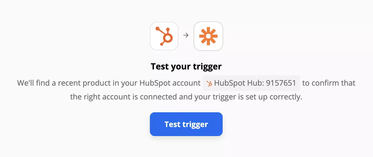 HubSpot eseményindító teszt a Zapieren