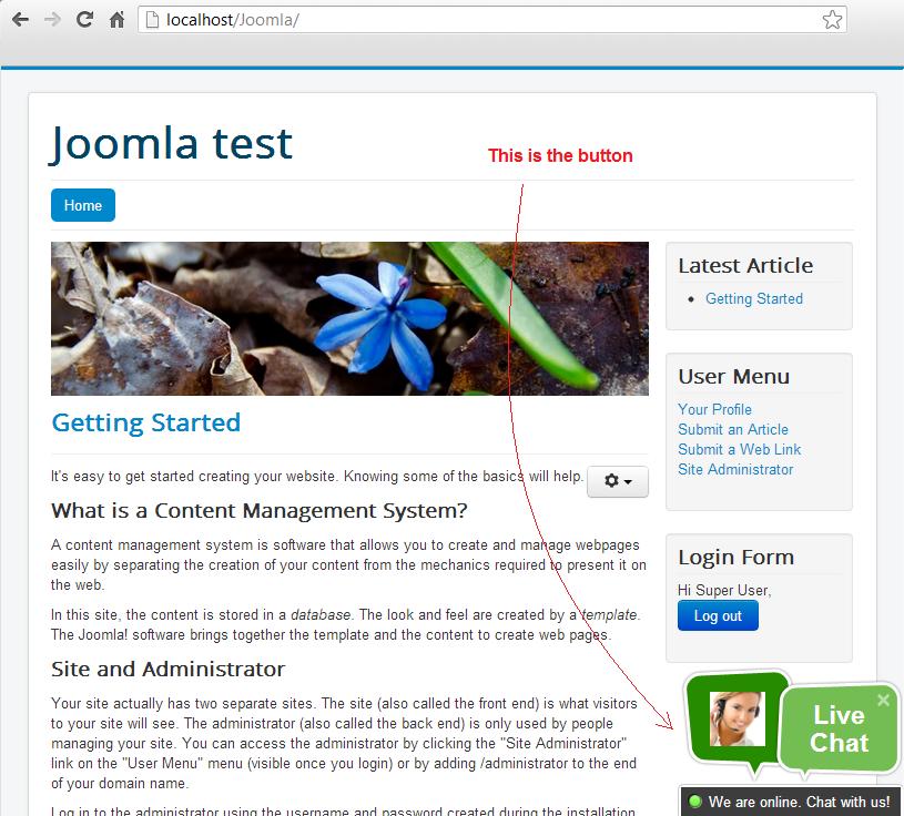 Joomla élő csevegés gomb megjelenítése