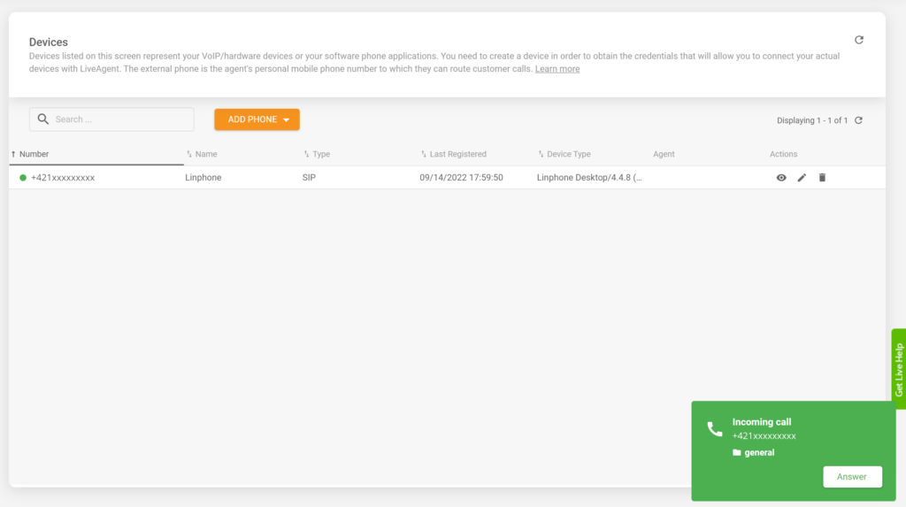 Linphone LiveAgent integráció