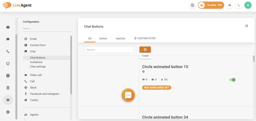 Csevegés gomb létrehozása a LiveAgent-ben
