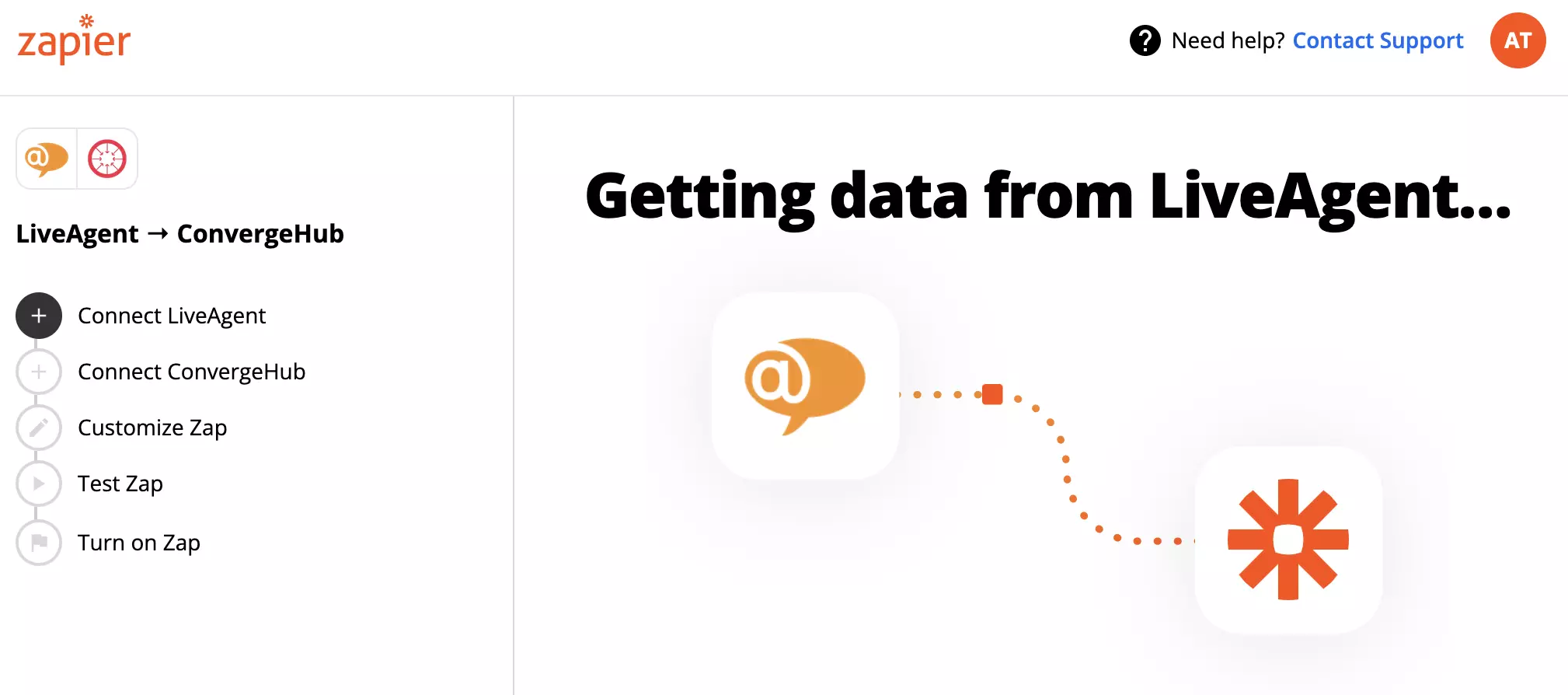 LiveAgent és ConvergeHub fiókok csatlakoztatása a Zapier-rel