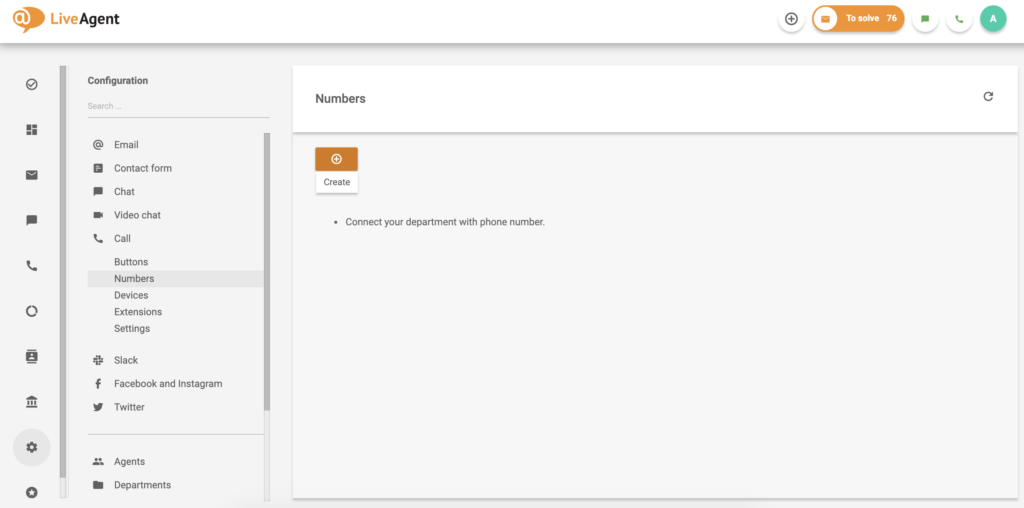 Új szám létrehozásának lehetősége a LiveAgent konfigurációjában