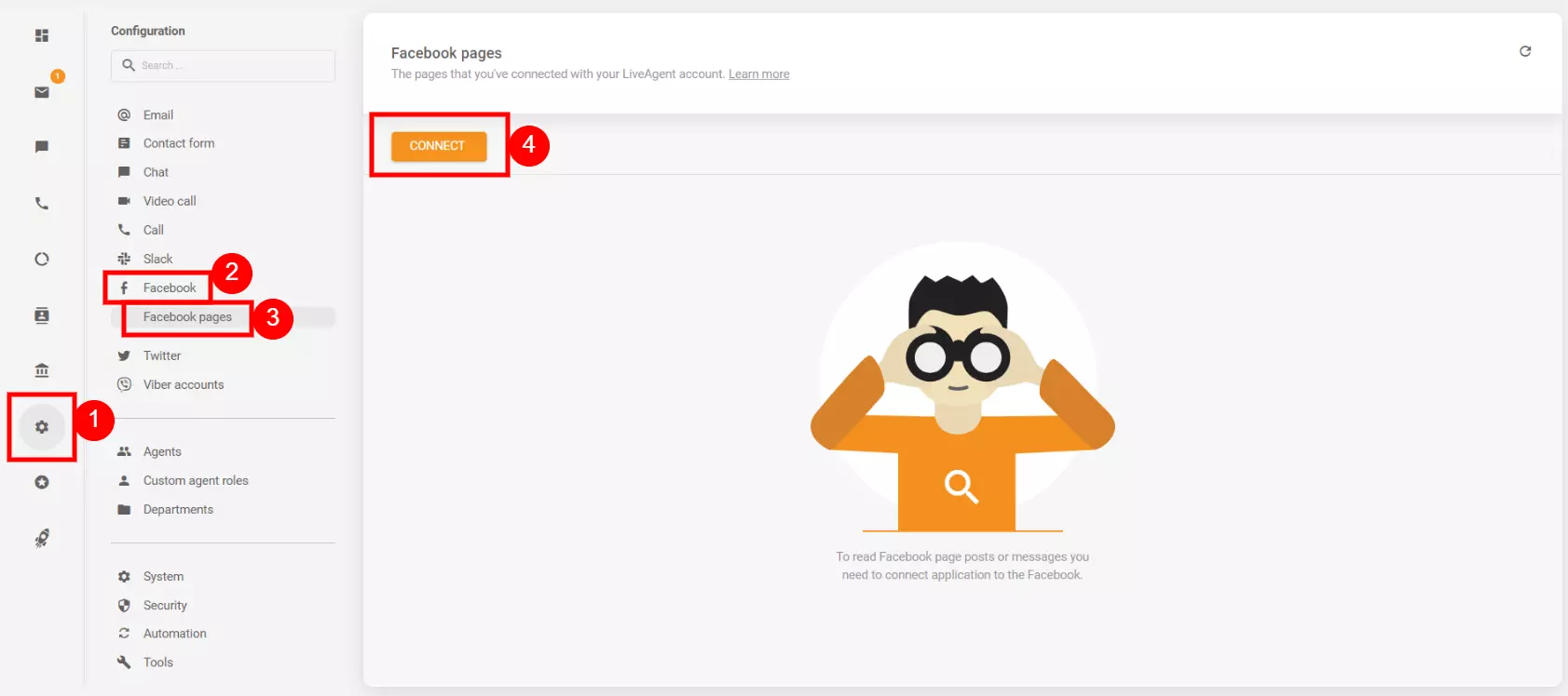 Konfigurációs beállítások a Facebook fiók LiveAgenthez való csatlakoztatásához