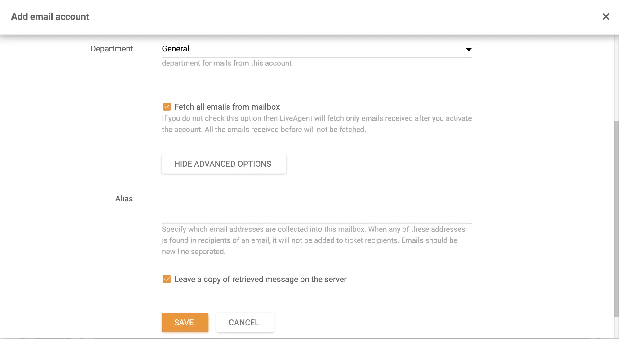 E-mail fiók hozzáadása a LiveAgent-ben