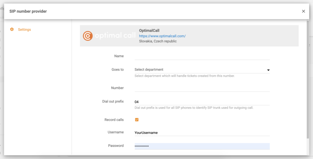 Optimal Call konfiguráció