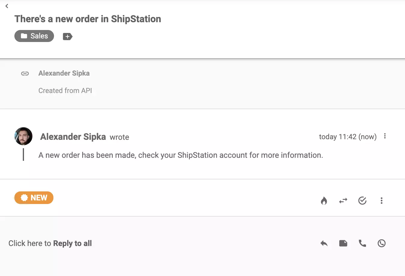 ShipStation üzenet elküldve új megrendelés után