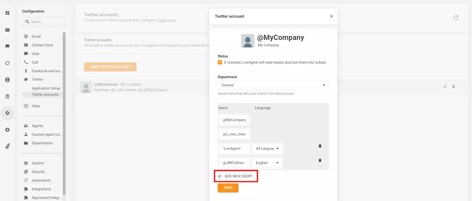 A kép azt mutatja, hogyan lehet konkrét paramétereket meghatározni és testreszabni, mely tweeteket (bejegyzéseket) szeretné jegyekké alakítani