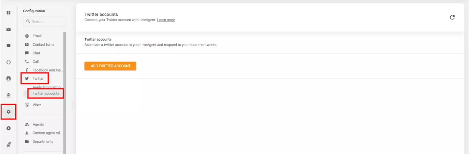 A Twitter (X) fiók hozzáadása, amelyet integrálni szeretne a LiveAgent-tel