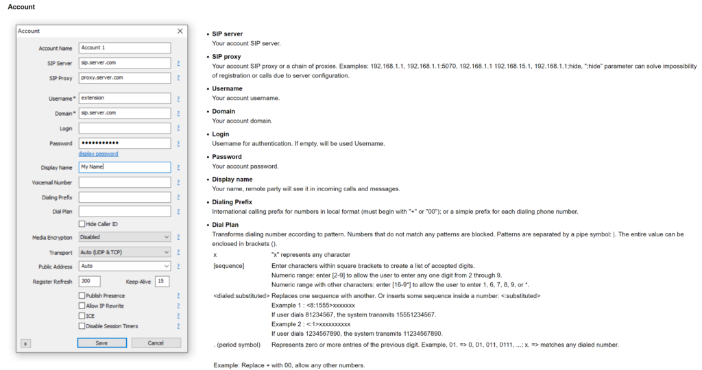 MicroSIP új fiók hozzáadása