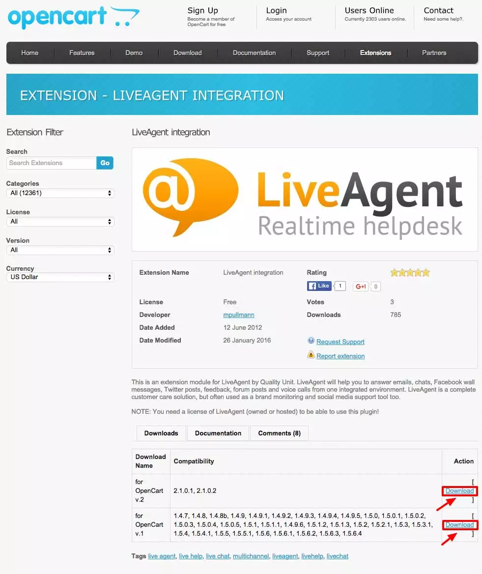 OpenCart LiveAgent integráció - Bővítmény letöltése