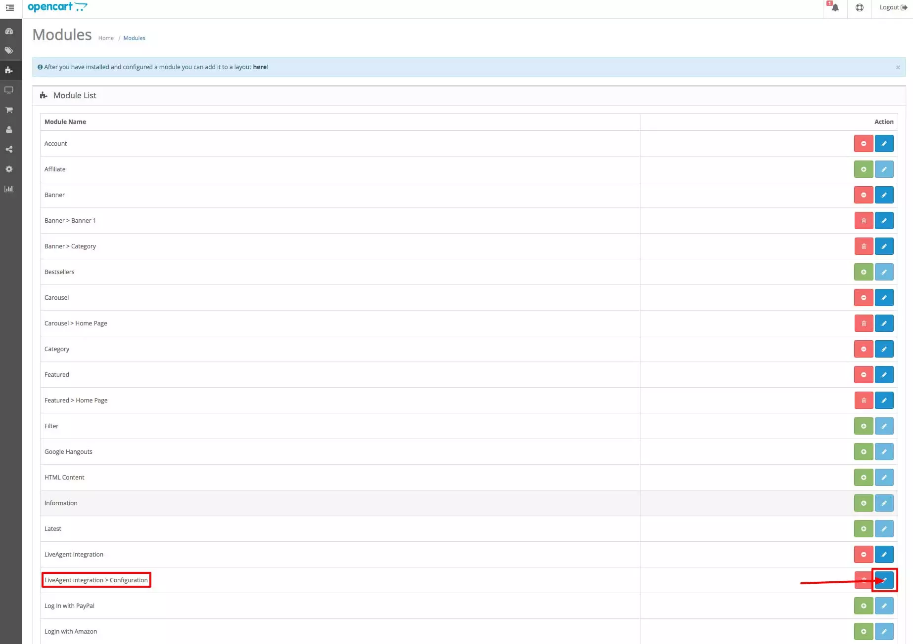 OpenCart LiveAgent integráció - Konfiguráció