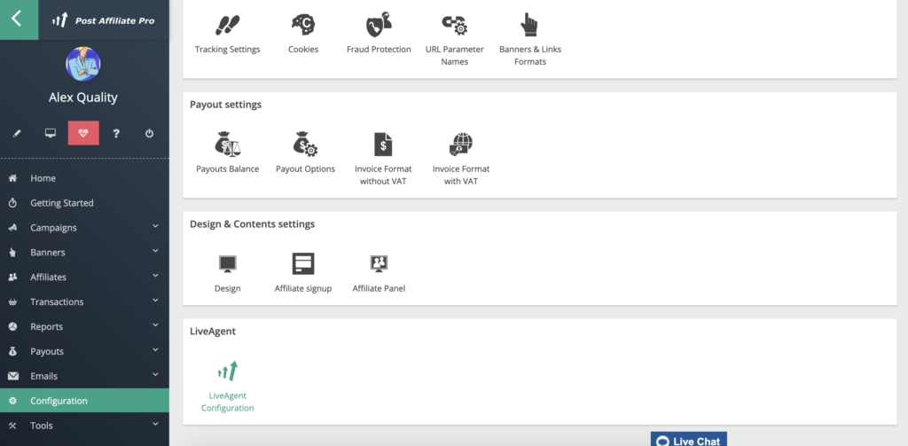 LiveAgent Configuration in Post Affiliate Pro