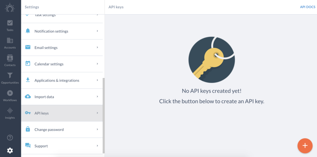 API kulcsok a Salesflare konfigurációban