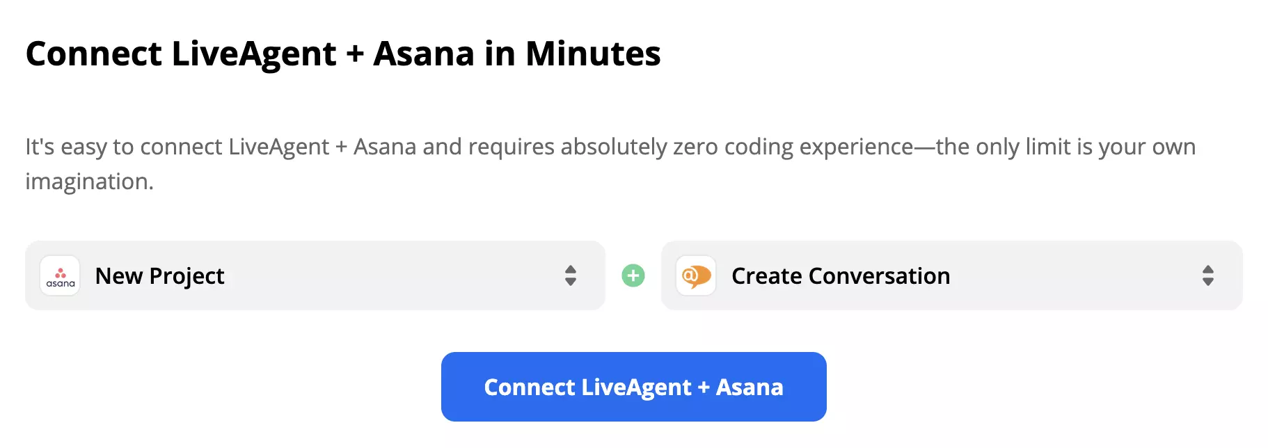 Kiválasztott Asana trigger és LiveAgent művelet