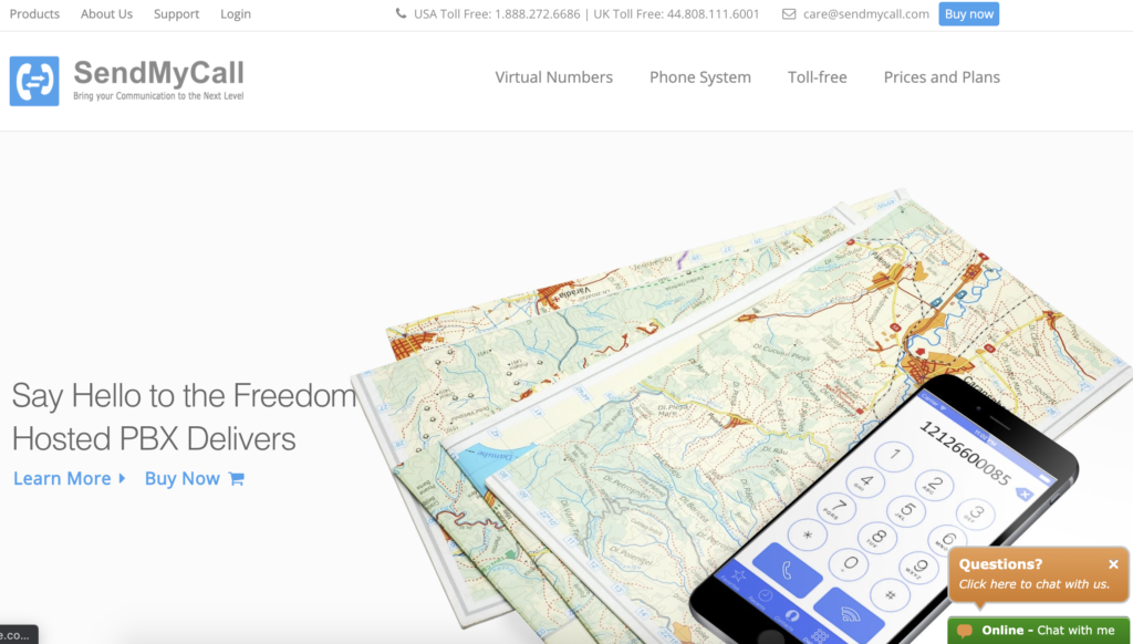 SendMyCall kezdőlap a Vásárlás most gombbal a jobb felső sarokban