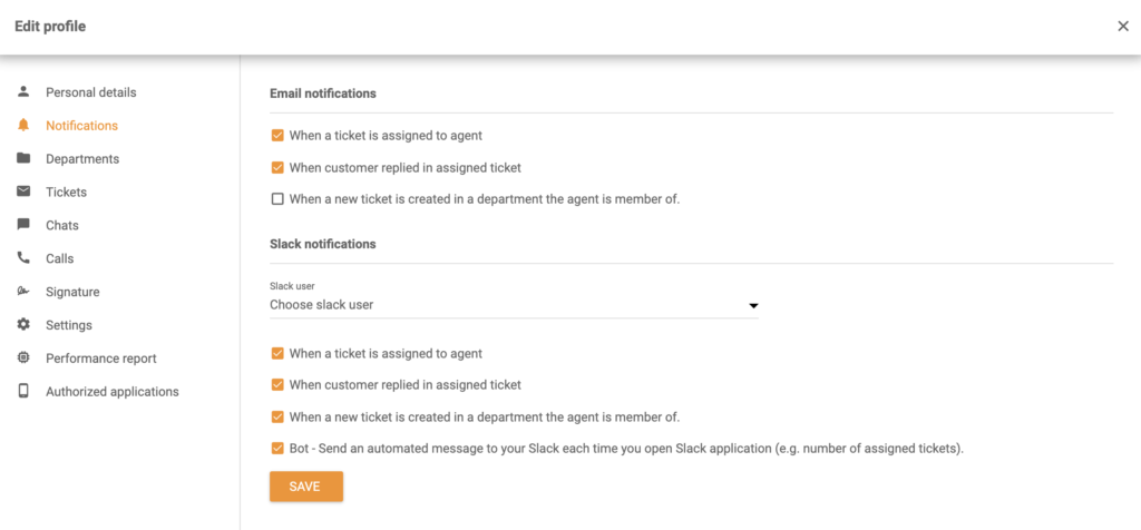 A Slack értesítések lehetőségei a Profil szerkesztése szekcióban