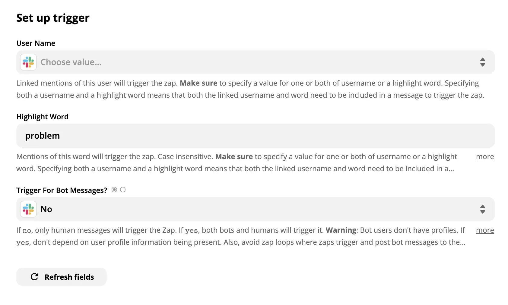 Slack trigger beállítása a Zapieren – példa