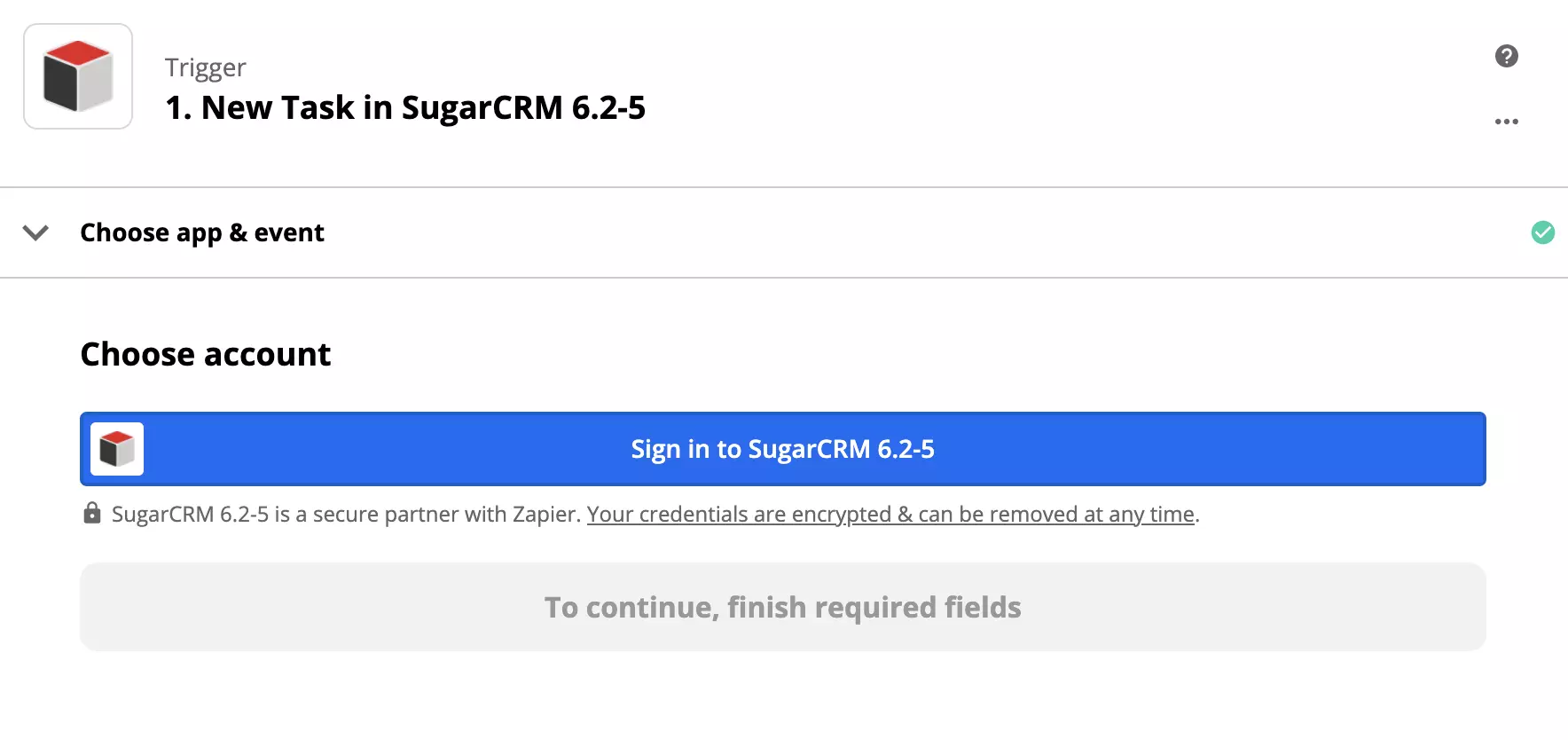SugarCRM trigger beállítása a Zapier integrációban
