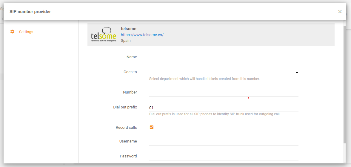 Telsome integráció a LiveAgentben