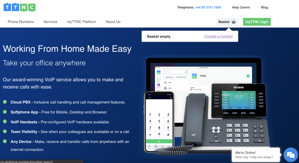 TTNC webhelye a kosár és a szám kiválasztása lehetőséggel a jobb felső sarokban