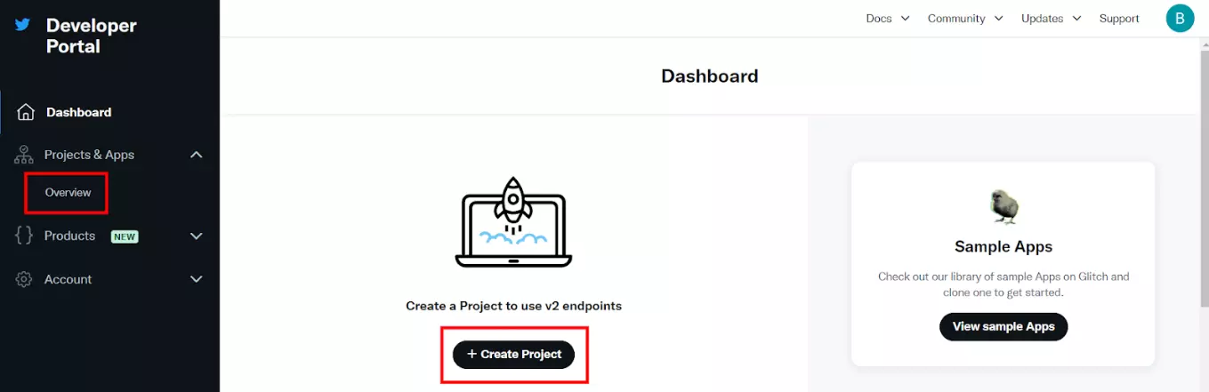 Új projekt létrehozása a Twitter (X) fejlesztői portálon