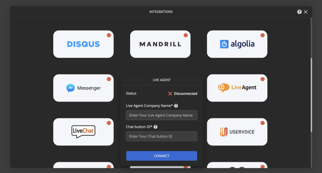 Ucraft LiveAgent integráció
