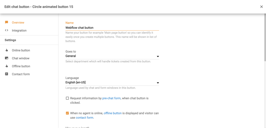 Chat gomb konfigurációja a LiveAgent-ben