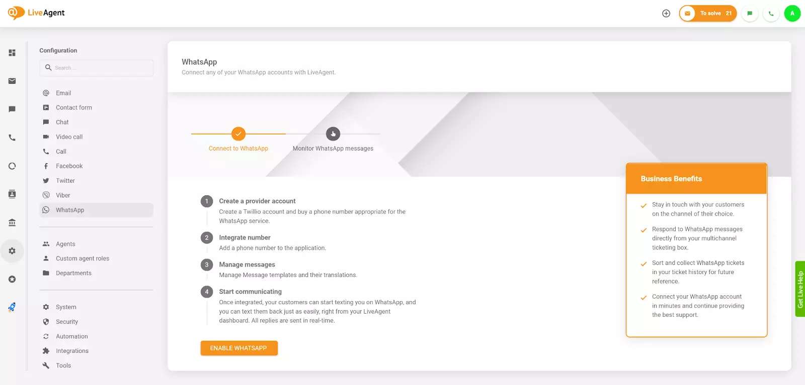 LiveAgent WhatsApp integrációja