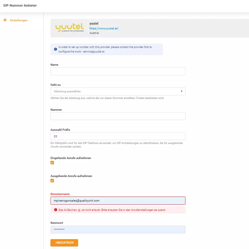 yuutel hitelesítési adatok