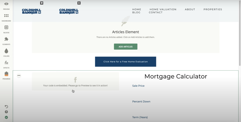 Zentap weboldal-készítő több lehetőséggel a bal panelen