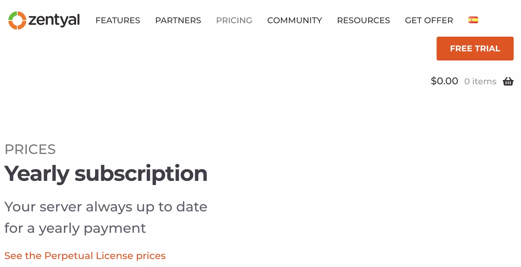 Zentyal fizetős csomagok a Zentyal weboldalon