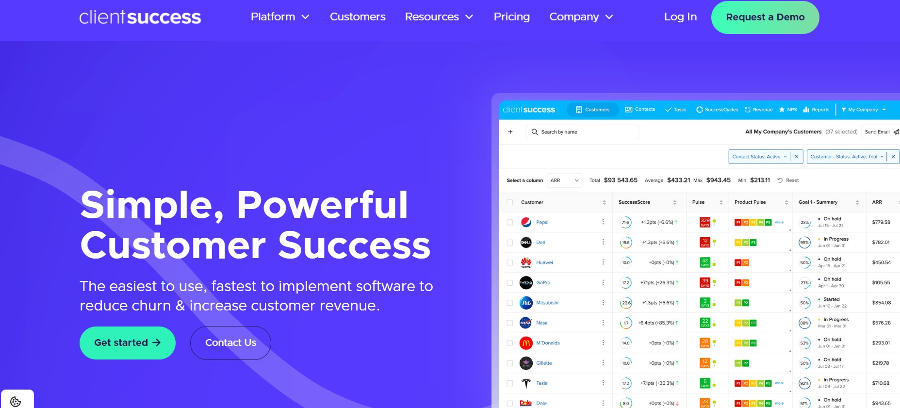 Clientsuccess kezdőoldala