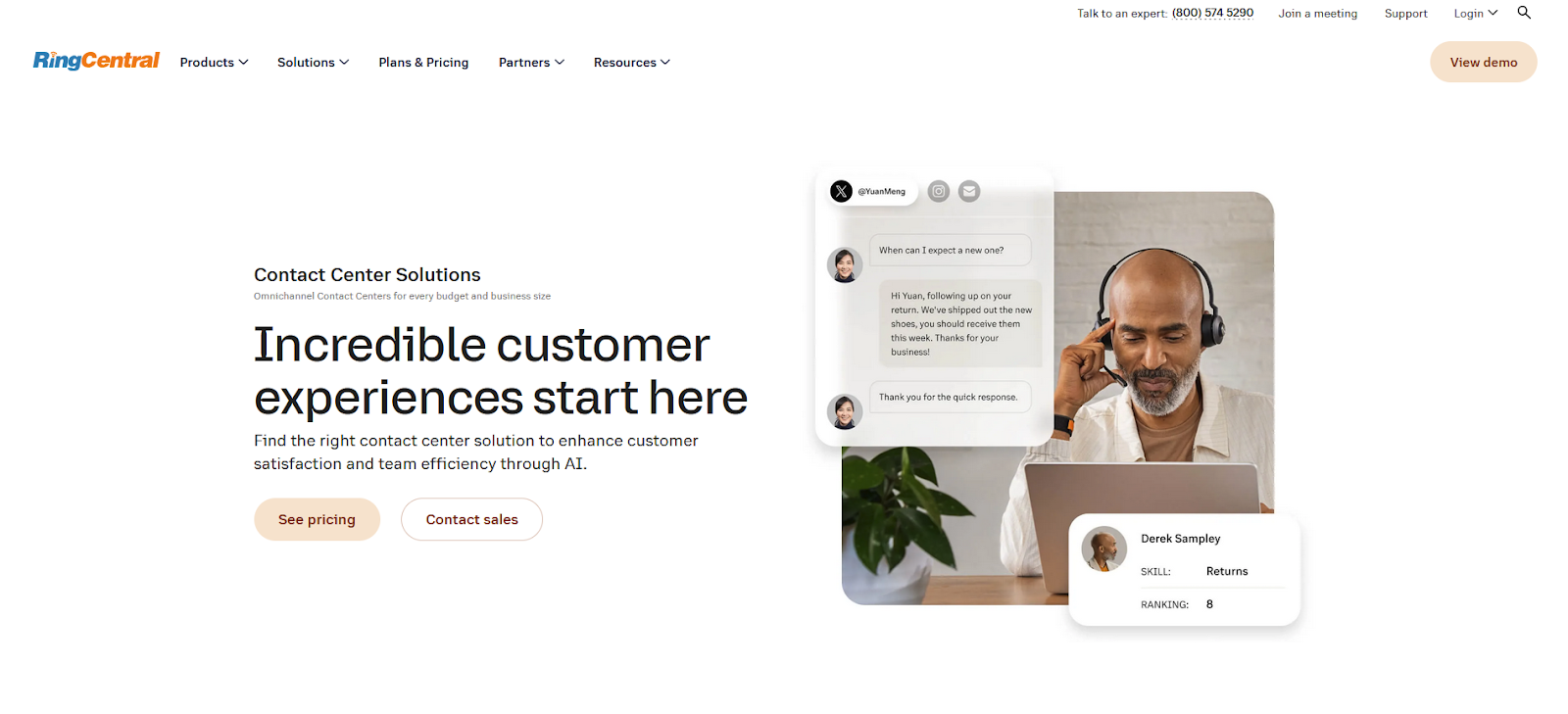 RingCentral Contact Center szoftver kezdőlap